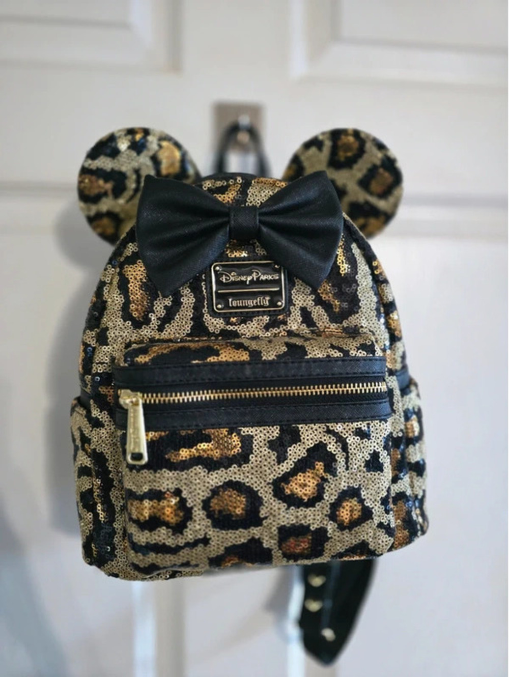 Disney Parks Loungefly Leopard Sequin Minnie Mini Backpack